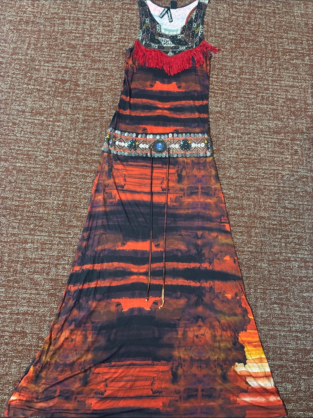 Vintage Desigual 90’s y2k maxi dress stretch jersey drop waist loose fit top M - Picture 3 of 16